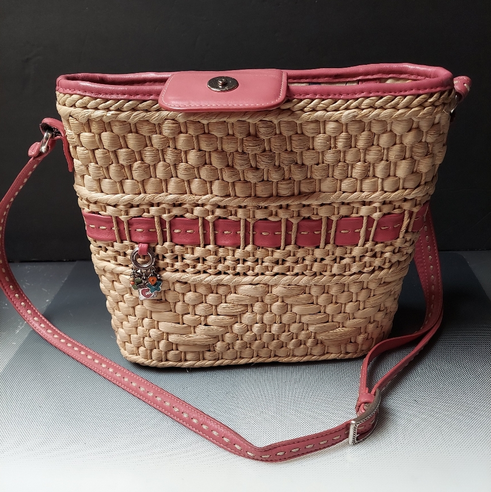 Brighton Carmela straw pink leather purse   r